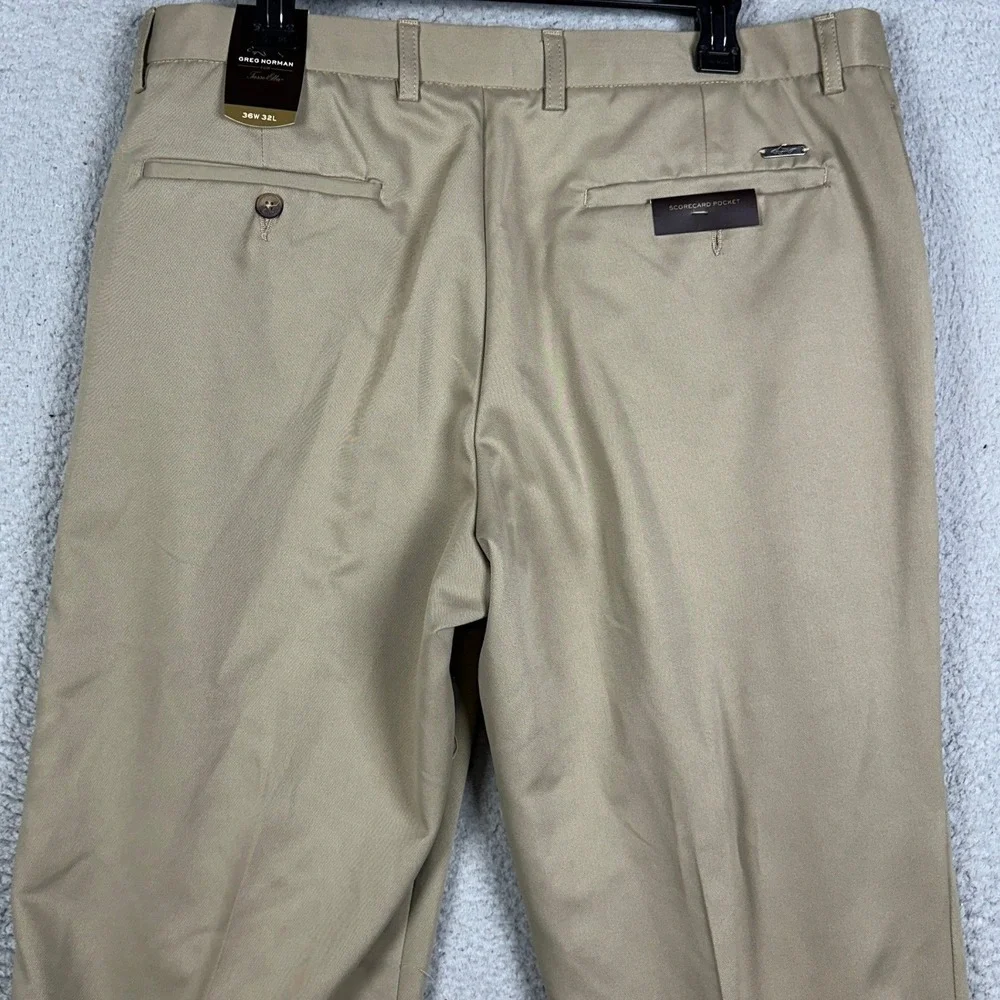 NEW Greg Norman Tasso Elba Pants Mens 36X32 Tan Golf Chino Performance Straight